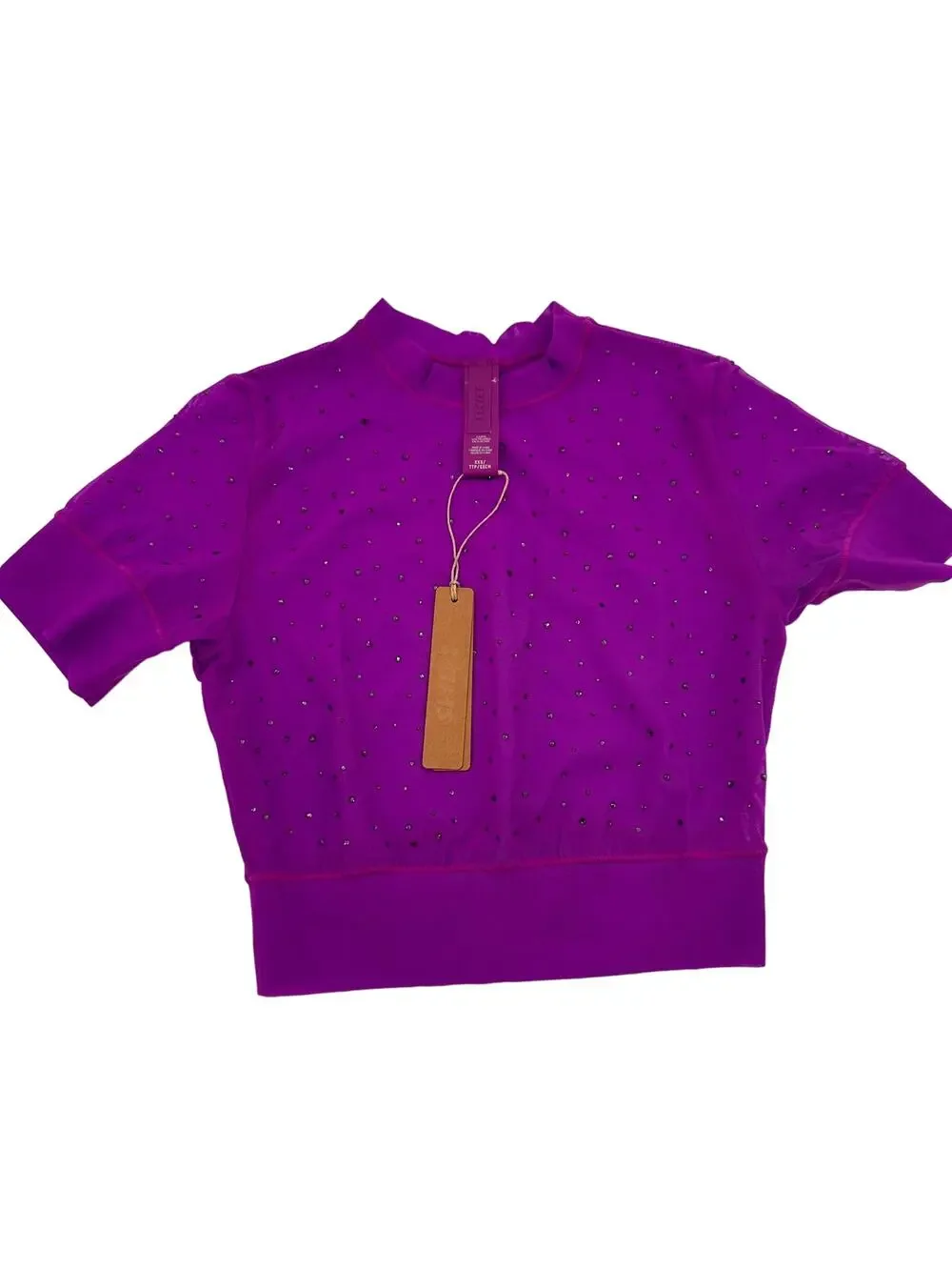 Skims Women's Mesh Rhinestone Swim Cover Ups T-Shirt NEW Violet Purple Size XXS